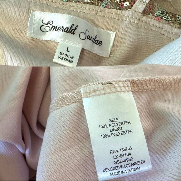 Emerald Sundae Gold Beige V-Wire Sequined Bodycon Dress Size Large - Picture 15 of 15